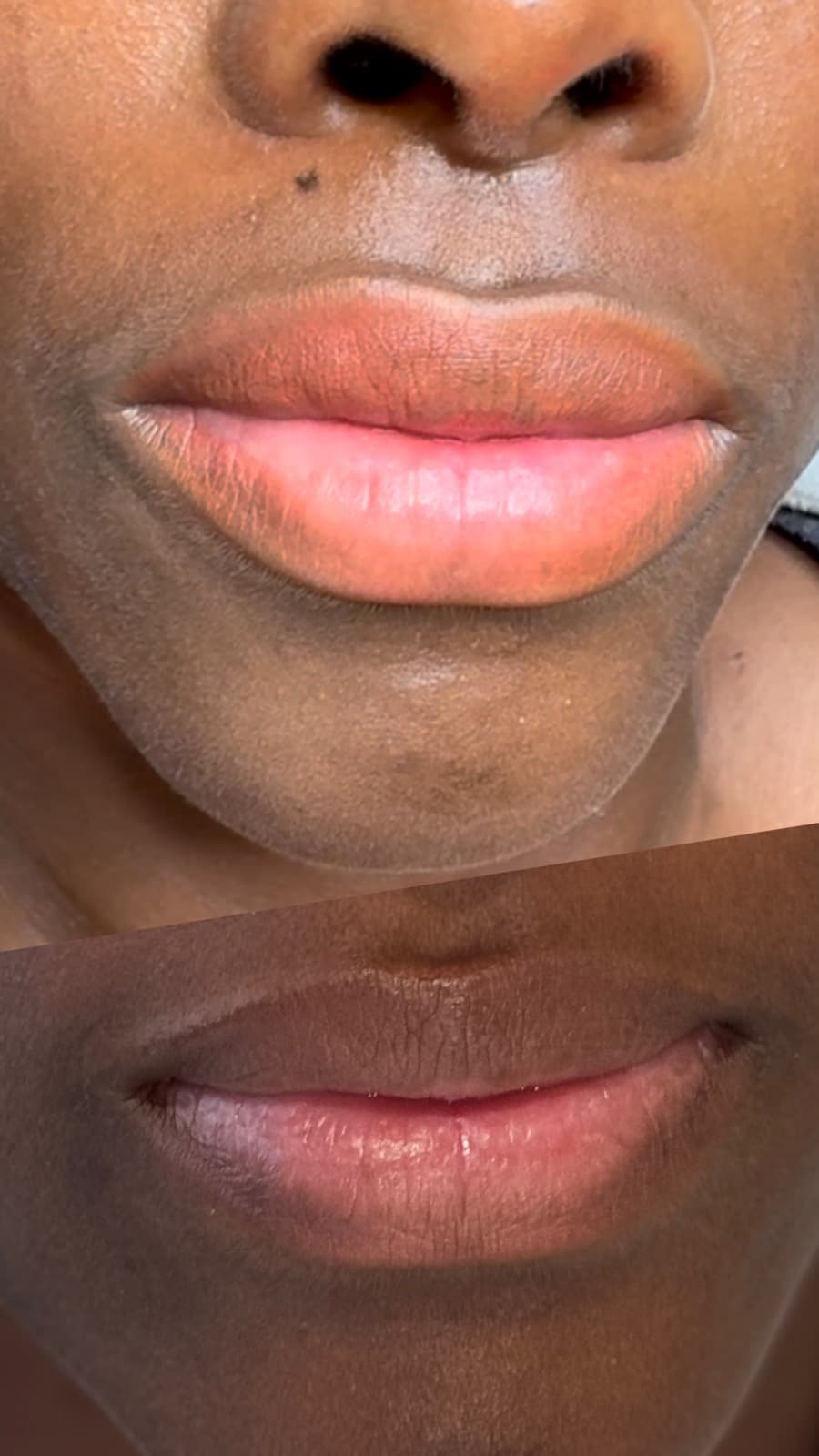 Lip blush before and after on deep skin tone