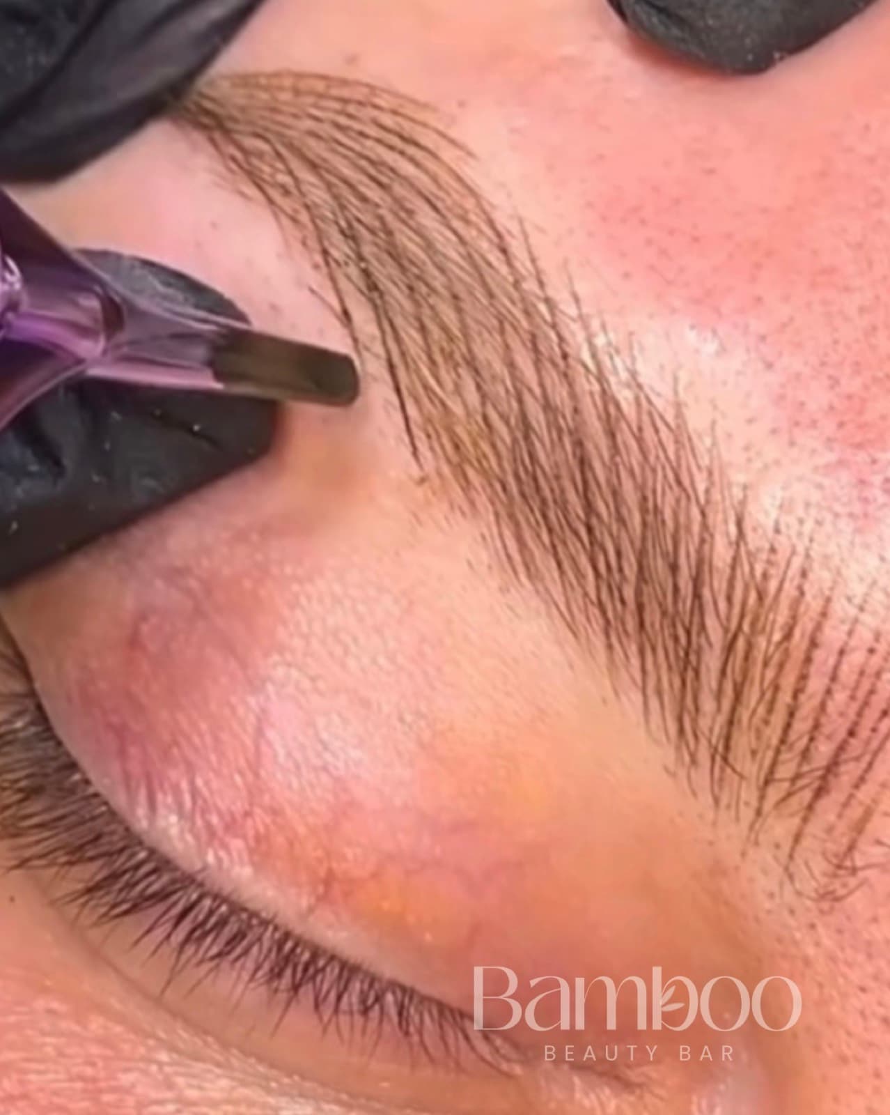 Close-up nano brow treatment detail