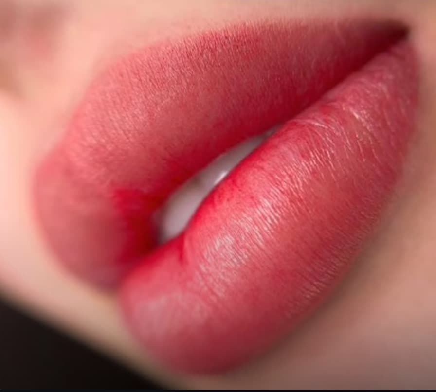Clean close-up of finished lip blush color